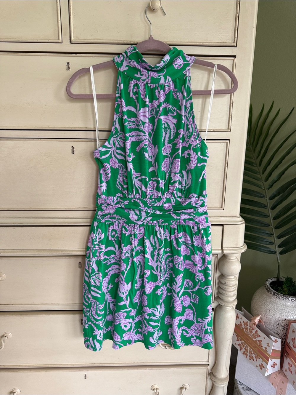 Lilly Pulitzer WYOTA SKIRTED ROMPER, BRAZILIAN GREEN SALTY SANDBAR size S - Picture 1 of 11